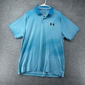 Under Armour Loose Golf Polo Shirt Men Size Large Geometric Blue Heatgear
